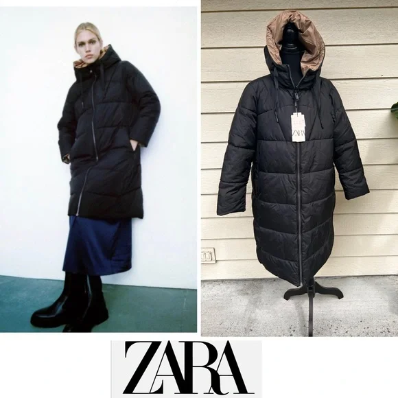 【新品／タグ付き】ZARA WATER AND WIND PROTECTION WATER AND WIND PROTECTION HOODED DOWN COAT - Black | ZARA